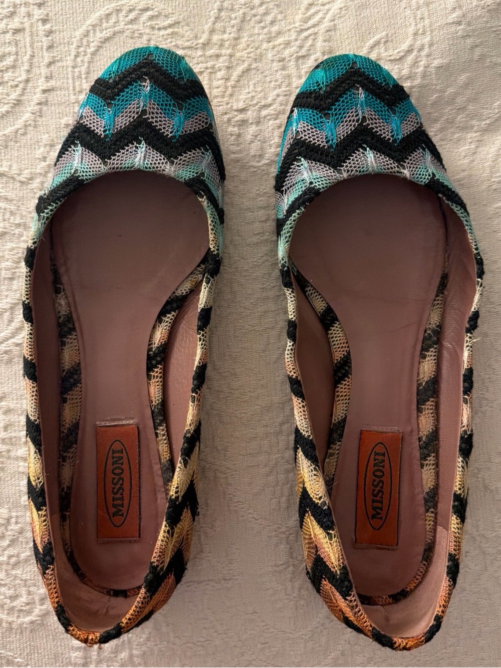 Missoni Multicolor Chevron Knit Ballet Flats - Teal, Black, Cream, Tan